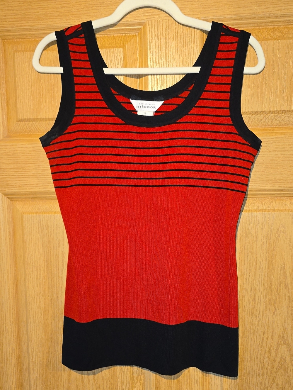 Misook Red and Black Striped Knit Tank